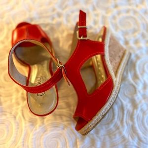 Malu Super Comfort Red Leather Cork Wedge Espadrille-look Sandals.